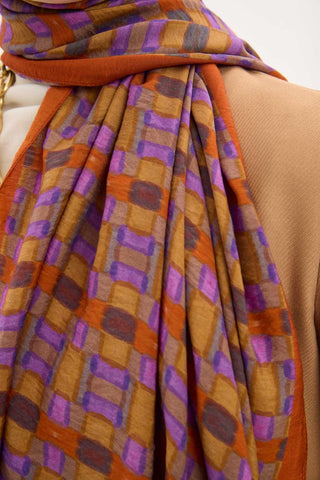 Urban Hours Blok Desen Taba Mayda Şal 190x70 - Mayda Şal - | Silk Home
