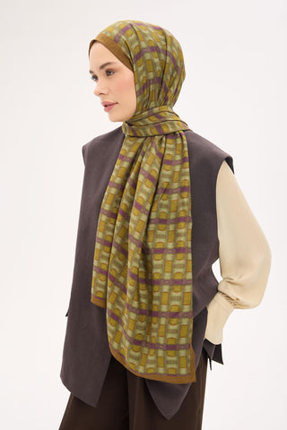 Urban Hours Blok Desen Yeşil Kahve Mayda Şal 190x70