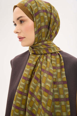 Urban Hours Blok Desen Yeşil Kahve Mayda Şal 190x70