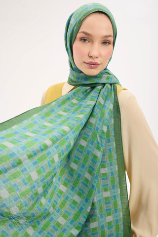 Urban Hours Blok Desen Yeşil Mayda Şal 190x70 - Mayda Şal - | Silk Home