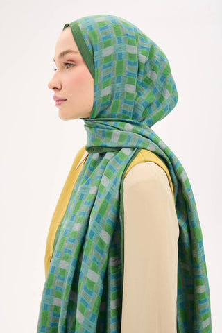 Urban Hours Blok Desen Yeşil Mayda Şal 190x70 - Mayda Şal - | Silk Home