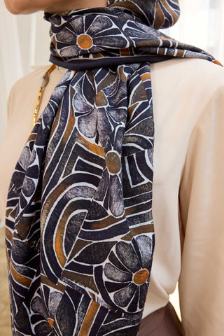 Urban Hours Bohem Papatya Lacivert Mayda Şal - Mayda Şal - | Silk Home