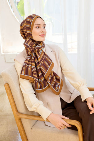 Urban Hours Lines Kahverengi Mayda Şal - Mayda Şal - | Silk Home