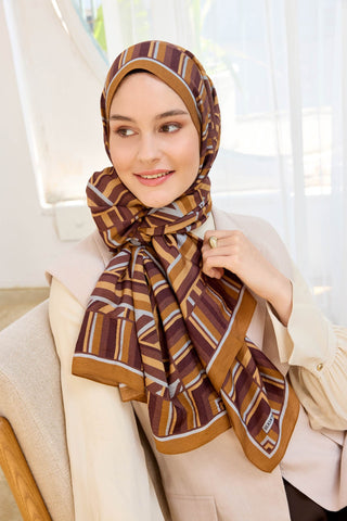 Urban Hours Lines Kahverengi Mayda Şal - Mayda Şal - | Silk Home