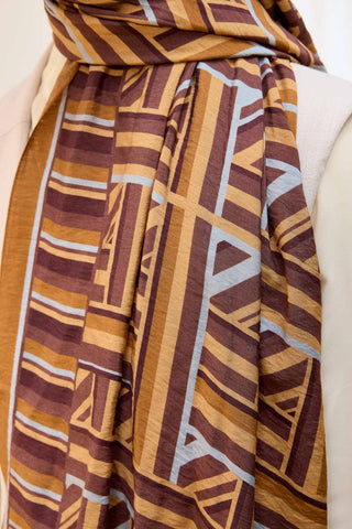 Urban Hours Lines Kahverengi Mayda Şal - Mayda Şal - | Silk Home