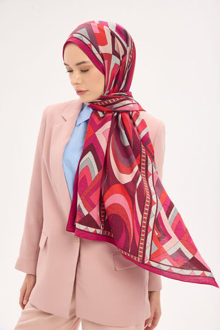 Urban Hours Lora Desen Koyu Fuşya Mayda Şal 190x70 - Mayda Şal - | Silk Home