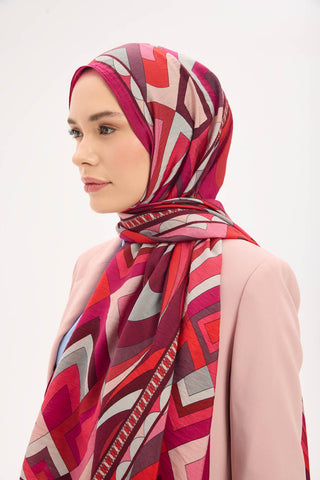 Urban Hours Lora Desen Koyu Fuşya Mayda Şal 190x70 - Mayda Şal - | Silk Home