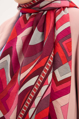 Urban Hours Lora Desen Koyu Fuşya Mayda Şal 190x70 - Mayda Şal - | Silk Home