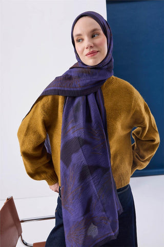 Viskon Mayda Şal Mor Zeminli Koyu Mor Ve Sütlü Kahve Tonlu Desenli Yumuşak Dokulu 190X70 - Mayda Şal - | Silk Home
