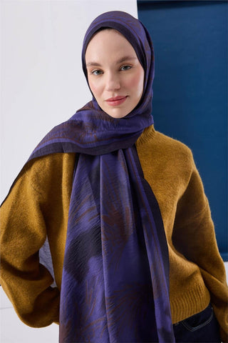 Viskon Mayda Şal Mor Zeminli Koyu Mor Ve Sütlü Kahve Tonlu Desenli Yumuşak Dokulu 190X70 - Mayda Şal - | Silk Home