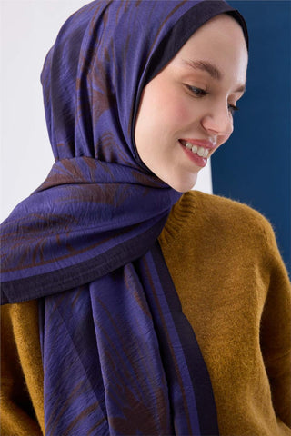 Viskon Mayda Şal Mor Zeminli Koyu Mor Ve Sütlü Kahve Tonlu Desenli Yumuşak Dokulu 190X70 - Mayda Şal - | Silk Home