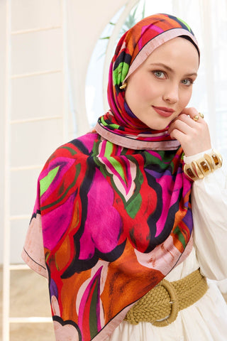 Urban Hours Watercolor Fuşya Mayda Şal - Mayda Şal - | Silk Home