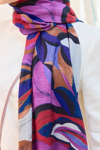 Urban Hours Watercolor Patlıcan Moru Mayda Şal - Mayda Şal - | Silk Home