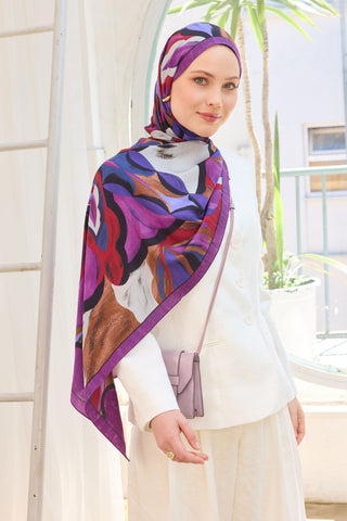 Urban Hours Watercolor Patlıcan Moru Mayda Şal - Mayda Şal - | Silk Home