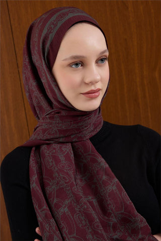 Viskon Mayda Şal Koyu Kırmızı Zincir Desenli Tok Duruşlu 190X70