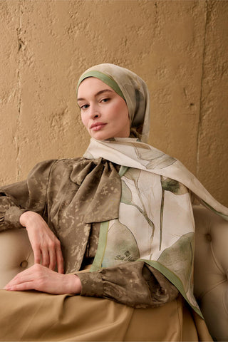 Polyester Velina Şal Pastel Yeşil Haki Kahve Turuncu Mavi Desenli İpeksi Dokulu
                Hafif Yapılı 70X190