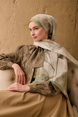 Polyester Velina Şal Pastel Yeşil Haki Kahve Turuncu Mavi Desenli İpeksi Dokulu
                Hafif Yapılı 70X190