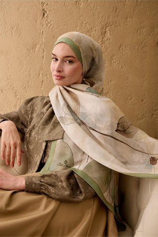 Polyester Velina Şal Pastel Yeşil Haki Kahve Turuncu Mavi Desenli İpeksi Dokulu
                Hafif Yapılı 70X190