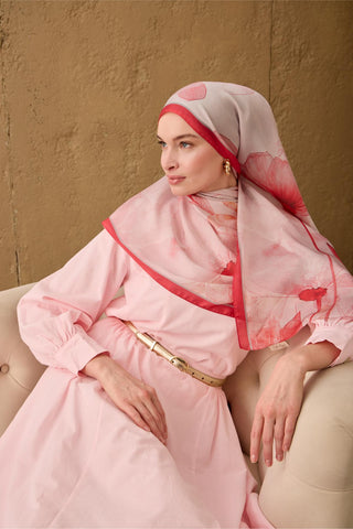 Polyester Velina Şal Fuşya-Toz Pembe Gri Pudra Desenli İpeksi Dokulu Hafif
                Yapılı 70X190