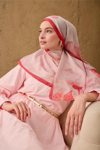 Polyester Velina Şal Fuşya-Toz Pembe Gri Pudra Desenli İpeksi Dokulu Hafif
                Yapılı 70X190