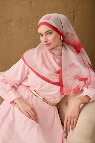 Polyester Velina Şal Fuşya-Toz Pembe Gri Pudra Desenli İpeksi Dokulu Hafif
                Yapılı 70X190