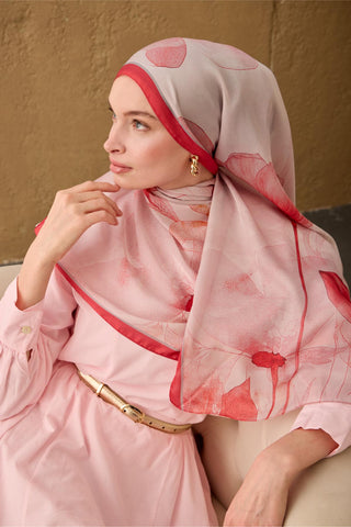 Polyester Velina Şal Fuşya-Toz Pembe Gri Pudra Desenli İpeksi Dokulu Hafif
                Yapılı 70X190