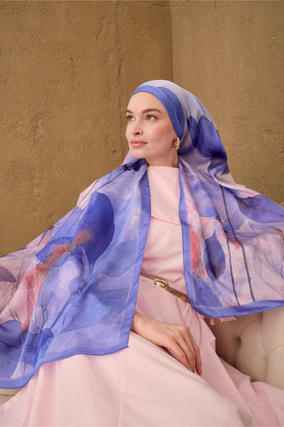 Polyester Velina Şal Mavi-Lila Lila Yeşil Pembe Desenli İpeksi Dokulu Hafif
                Yapılı 70X190