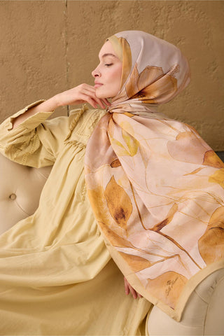 Polyester Velina Şal Bej-Taba Pudra Pembe Yeşil Sarı Desenli İpeksi Dokulu
                Hafif Yapılı 70X190