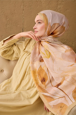 Polyester Velina Şal Bej-Taba Pudra Pembe Yeşil Sarı Desenli İpeksi Dokulu
                Hafif Yapılı 70X190
