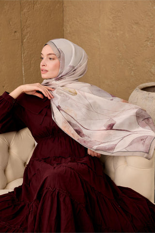 Polyester Velina Şal Gri-Gümüş Mor Yeşil Geçişli İpeksi Dokulu Hafif Yapılı
                70X190
