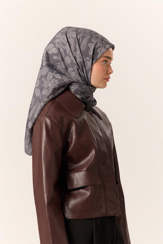 Viskon Karışımlı Velora Eşarp Koyu Gri-Gri Desenli Yumuşak Dokulu Tok Duruşlu
                90X90