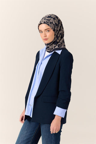 Viscose Blend Velora Scarf, Navy Blue-Silver Pattern, Soft Texture, Firm Structure, 90x90 cm.