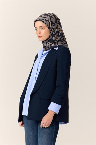 Viscose Blend Velora Scarf, Navy Blue-Silver Pattern, Soft Texture, Firm Structure, 90x90 cm.