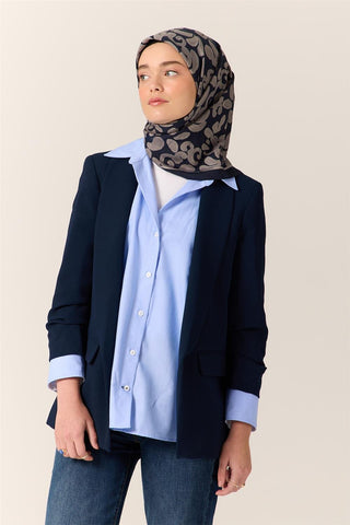 Viscose Blend Velora Scarf, Navy Blue-Silver Pattern, Soft Texture, Firm Structure, 90x90 cm.