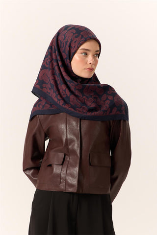 Viskon Karışımlı Velora Eşarp Koyu Lacivert-Bordo Desenli Yumuşak Dokulu Tok
                Duruşlu 90X90