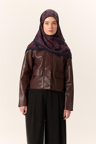 Viskon Karışımlı Velora Eşarp Koyu Lacivert-Bordo Desenli Yumuşak Dokulu Tok
                Duruşlu 90X90