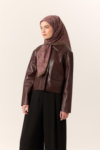 Velora Viscose Blend Scarf, Olive-Purple Pattern, Soft Texture, Firm Structure, 90x90 cm.