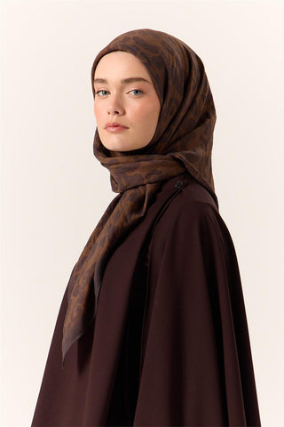 Viscose Blend Velora Scarf, Dark Coffee-Brown Pattern, Soft Texture, Firm Structure, 90x90 cm.