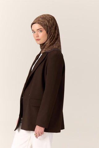 Viscose Blend Velora Scarf, Dark Coffee-Milk Coffee-Mink Pattern, Soft Texture, Firm Structure, 90x90 cm.