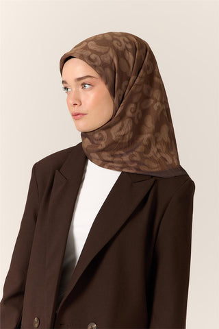 Viscose Blend Velora Scarf, Dark Coffee-Milk Coffee-Mink Pattern, Soft Texture, Firm Structure, 90x90 cm.