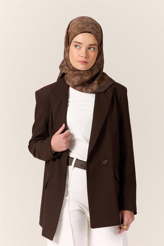 Viscose Blend Velora Scarf, Dark Coffee-Milk Coffee-Mink Pattern, Soft Texture, Firm Structure, 90x90 cm.