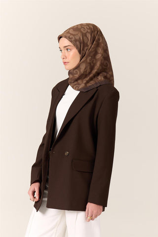 Viscose Blend Velora Scarf, Dark Coffee-Milk Coffee-Mink Pattern, Soft Texture, Firm Structure, 90x90 cm.