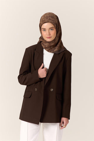 Viscose Blend Velora Scarf, Dark Coffee-Milk Coffee-Mink Pattern, Soft Texture, Firm Structure, 90x90 cm.
