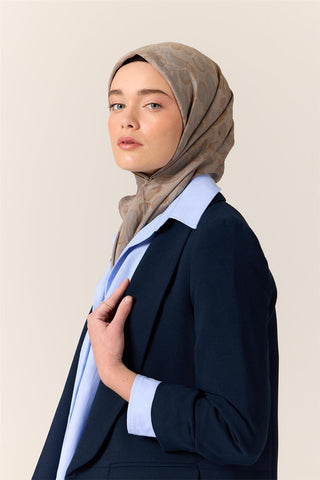 Viscose Blend Velora Scarf, Grey-Baby Blue-Olive Green Pattern, Soft Texture, Firm Structure, 90x90 cm.