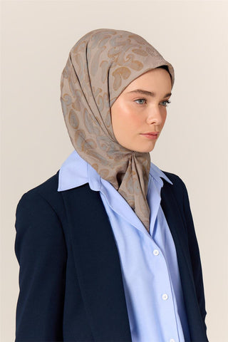 Viscose Blend Velora Scarf, Grey-Baby Blue-Olive Green Pattern, Soft Texture, Firm Structure, 90x90 cm.