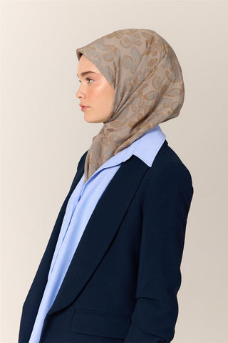 Viscose Blend Velora Scarf, Grey-Baby Blue-Olive Green Pattern, Soft Texture, Firm Structure, 90x90 cm.