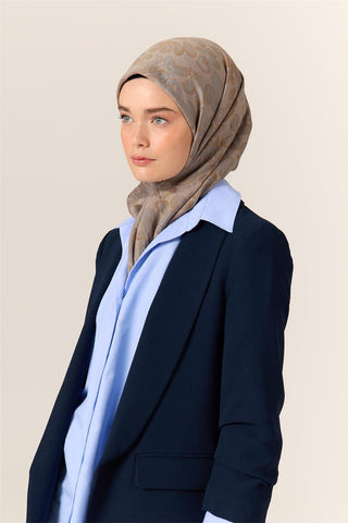 Viscose Blend Velora Scarf, Grey-Baby Blue-Olive Green Pattern, Soft Texture, Firm Structure, 90x90 cm.