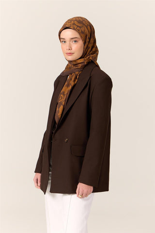 Viscose Blend Velora Scarf, Dark Brown-Tan Patterned, Soft Texture, Firm Structure, 90x90 cm.