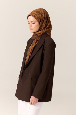 Viscose Blend Velora Scarf, Dark Brown-Tan Patterned, Soft Texture, Firm Structure, 90x90 cm.