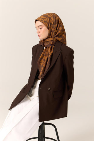 Viscose Blend Velora Scarf, Dark Brown-Tan Patterned, Soft Texture, Firm Structure, 90x90 cm.